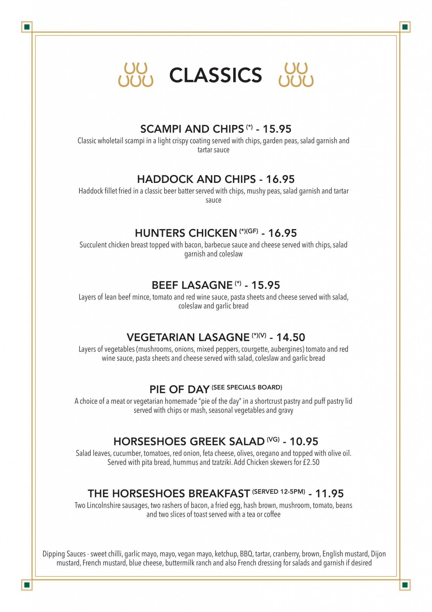 Menu – The Horseshoes, Silk Willoughby – Pubs Near Sleaford