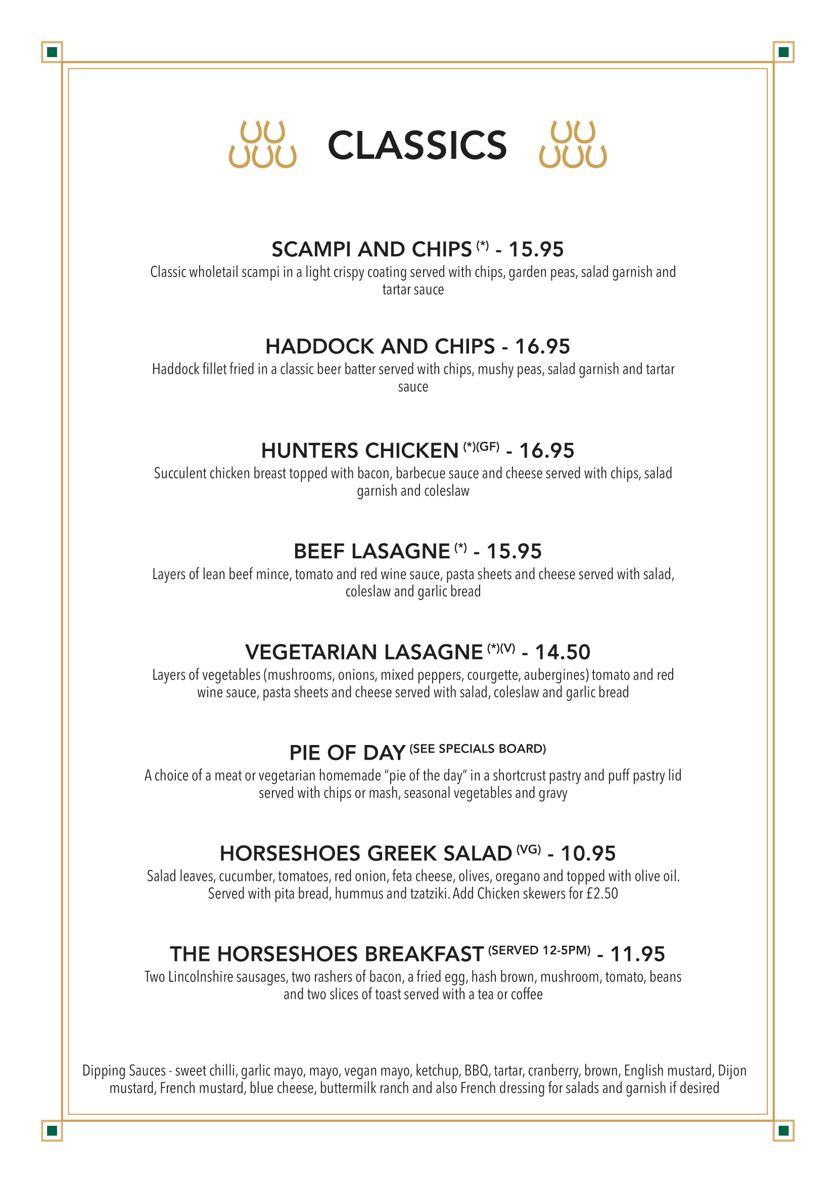 Menu The Horseshoes, Silk Willoughby Pubs Near Sleaford