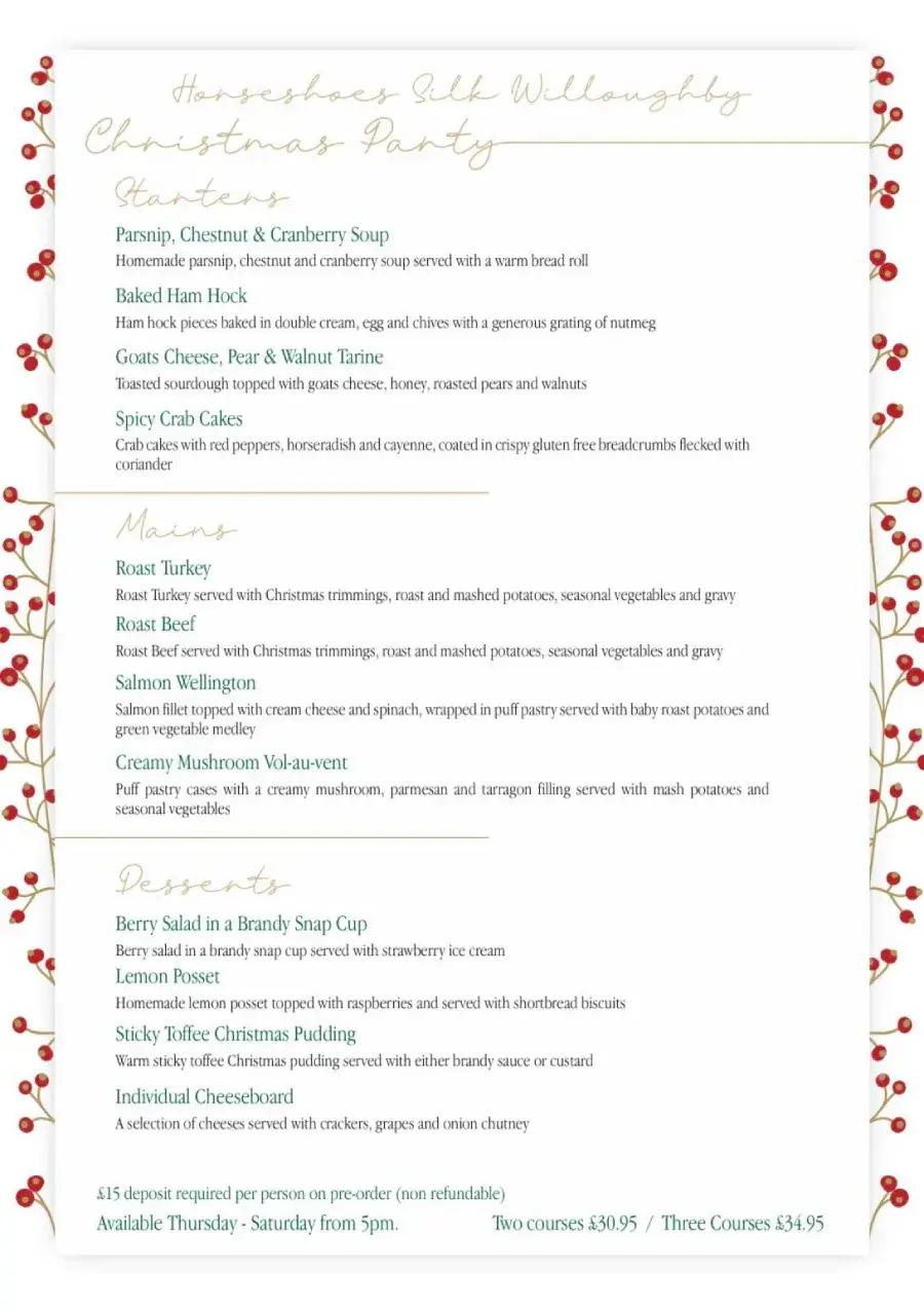 Text showing the Christmas Party Menu